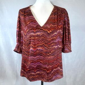 Rachel Zoe southwestern abstract print smocked sleeve top size large